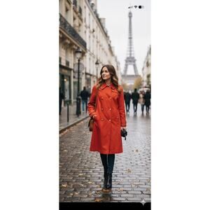 Vintage 1970s Misty Harbor Made in USA Red Trench Coat Gold Button Women Sz 12